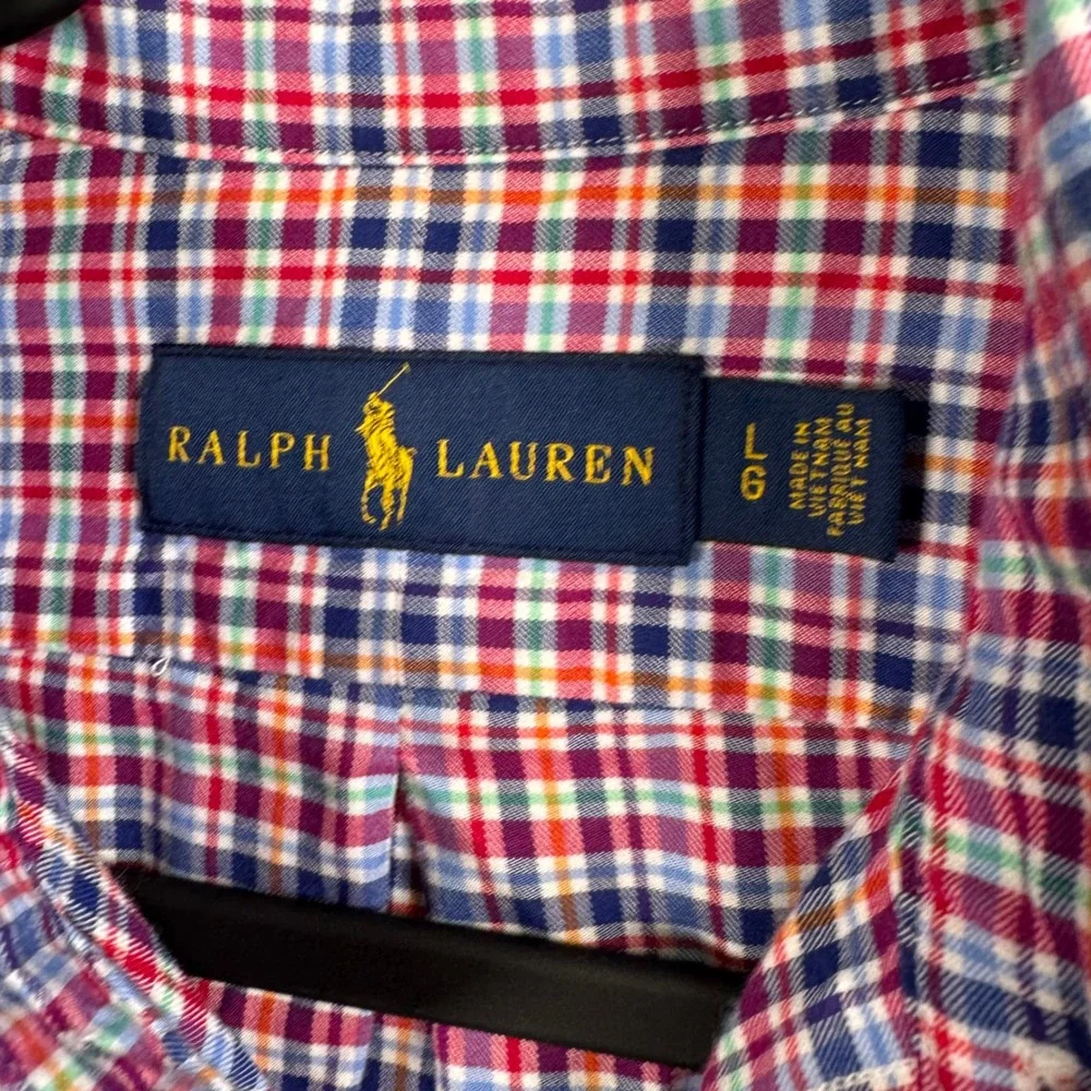 Ralph Lauren Button Down Shirt Mens Large Multi Color Plaid Long Sleeve Preppy‎